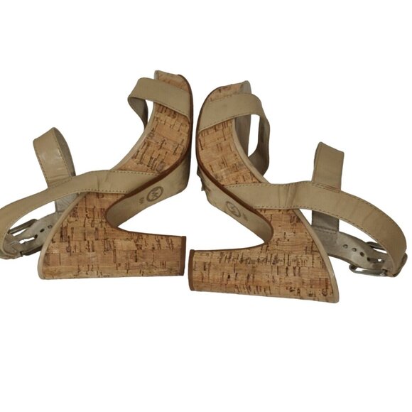 Michael Michael Kors Tan Platform Block Cork Heels Sandal Women Size 8.5 M FLAW - Picture 6 of 10